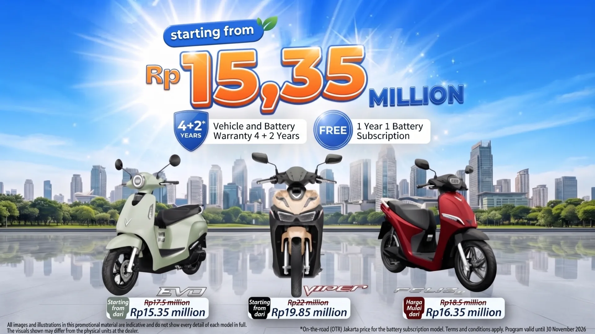 VinFast electric motorcycles EVO, VIPER and FELIZ – starting from Rp15.35 million