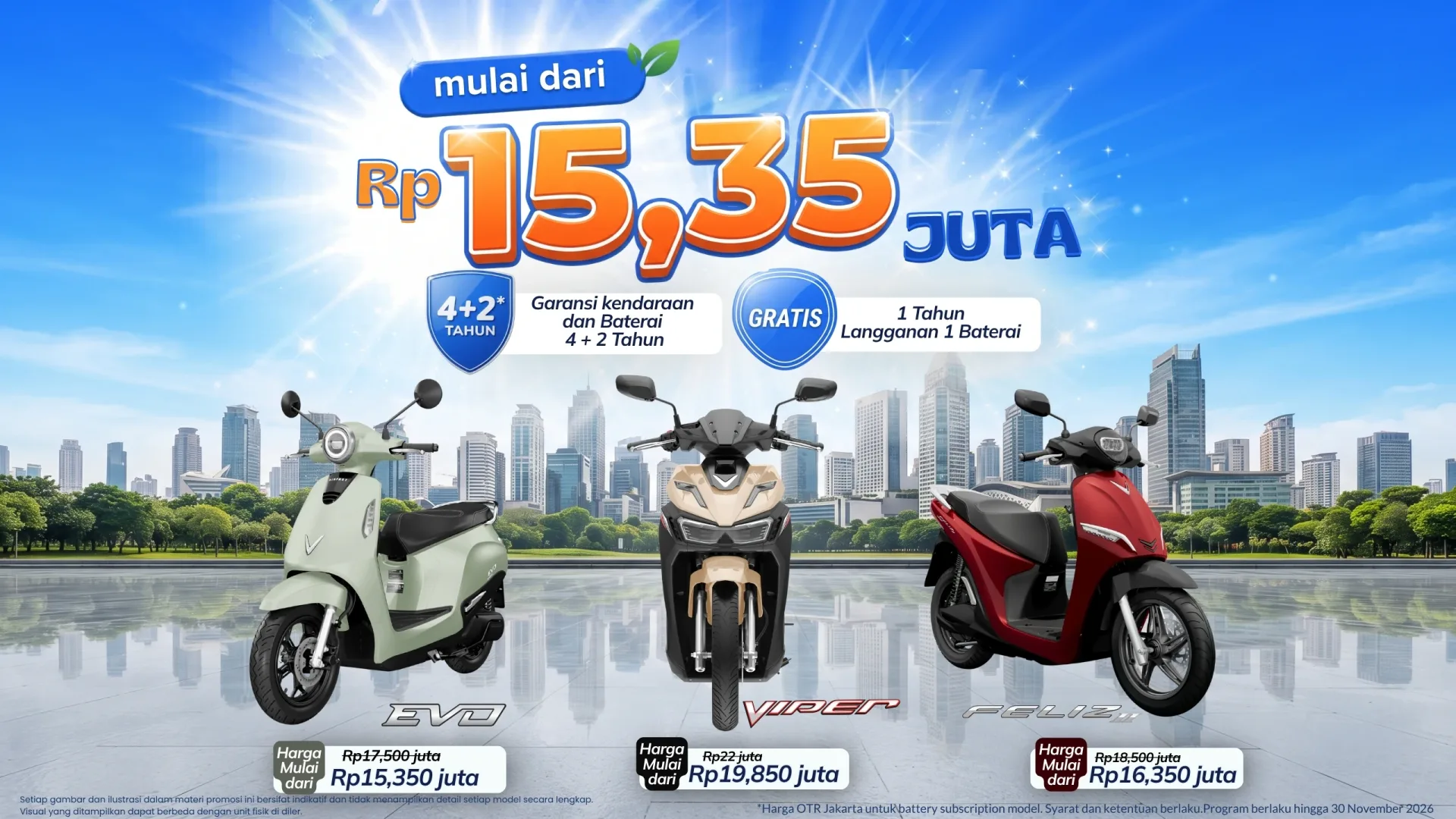 Motor listrik VinFast EVO, VIPER dan FELIZ – mulai dari Rp15,35 juta